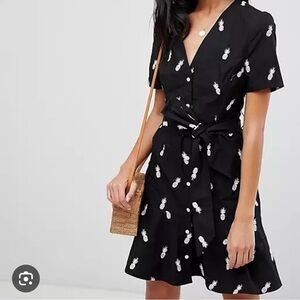 WAREHOUSE EMBROIDERED PINEAPPLE BUTTON FRONT DRESS